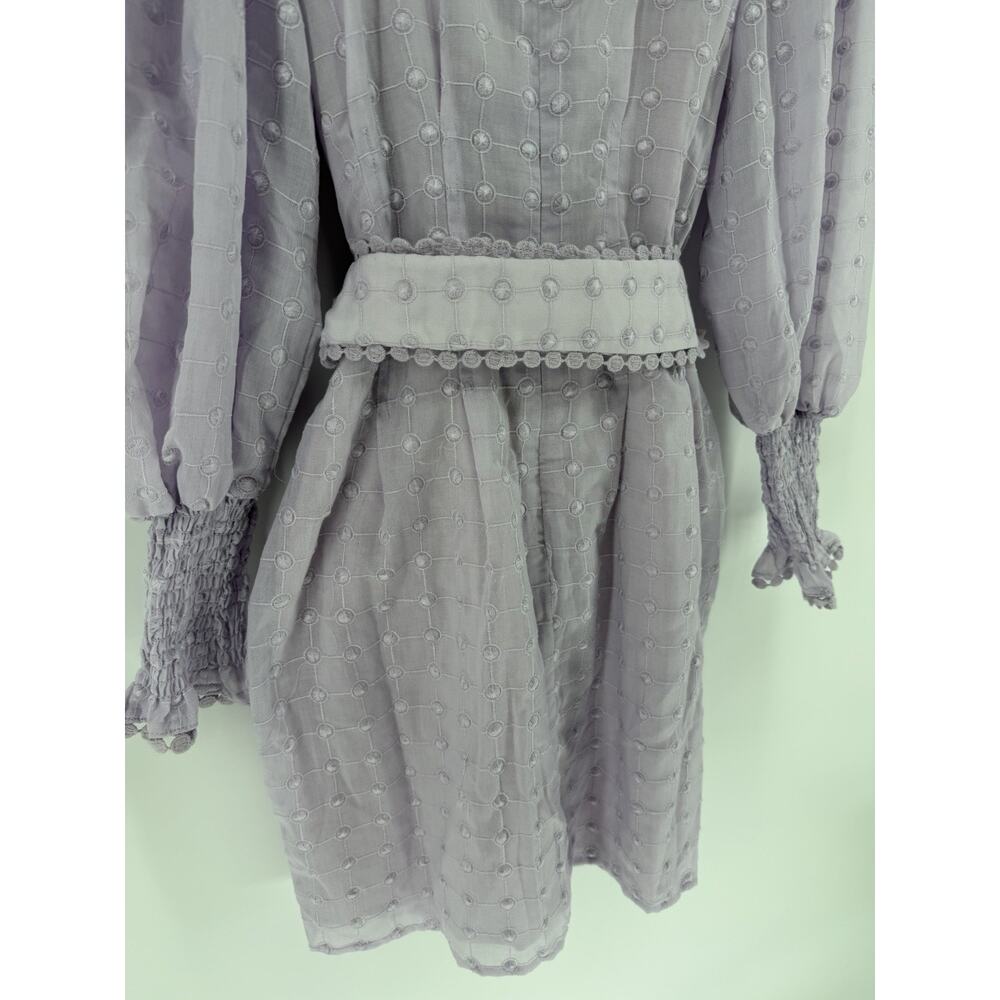 SABO Belted Larose Dress Lilac Square Neckline Puff Sleeves Vintage Flair Size 4 - Picture 7 of 11